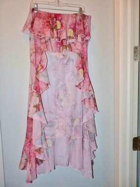 Floral Pink Ruffle Maxi Skirt